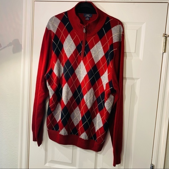 Brooks Brothers Mens Argyle Extra Fine Merino Wool 1/4 Zip Pullover Sweater XL - Picture 1 of 8